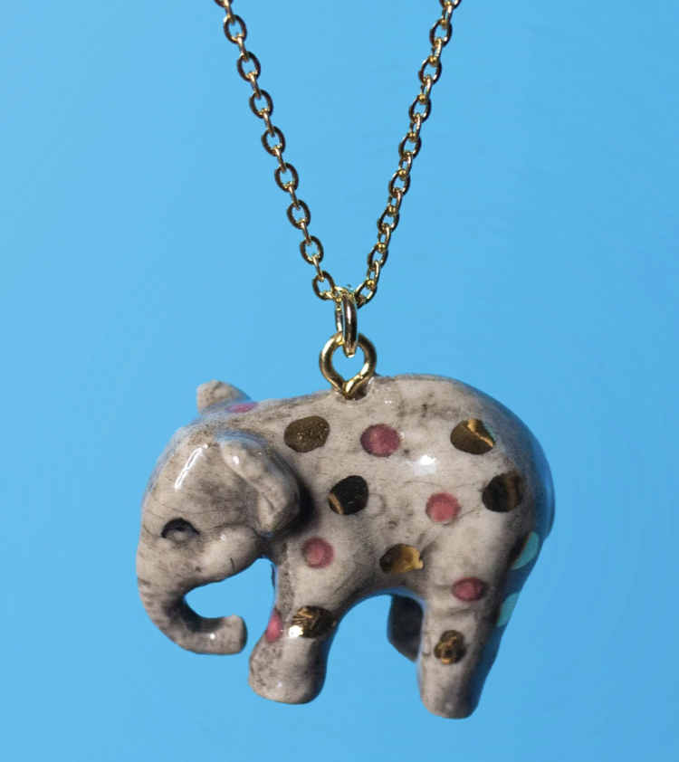 Pink Polka Dot Elephant Necklace