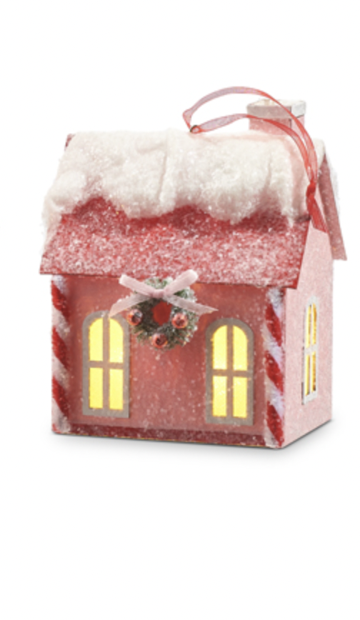 Lighted Pink House Ornament