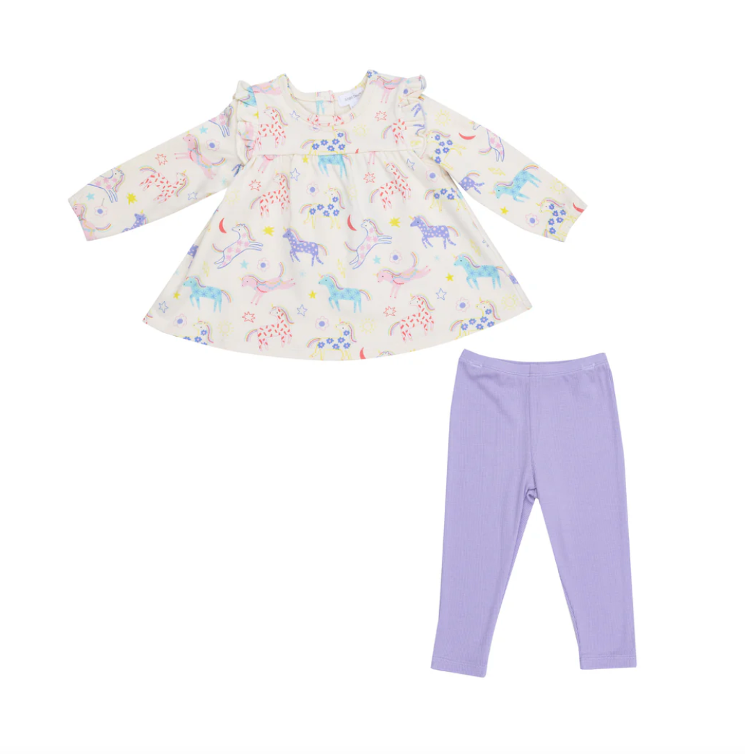 Fun Unicorns Ruffle Top Tunic & Rib Legging