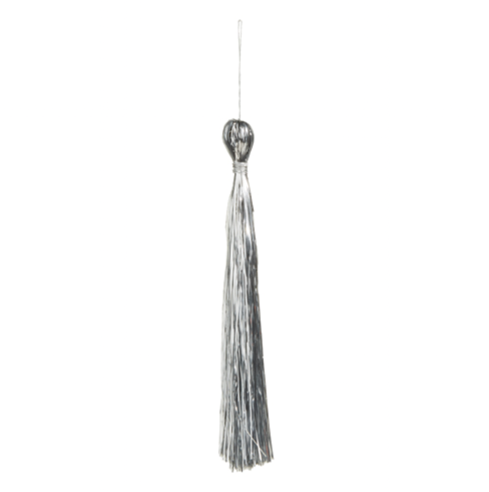 Silver Tinsel Tassel Ornament - Small