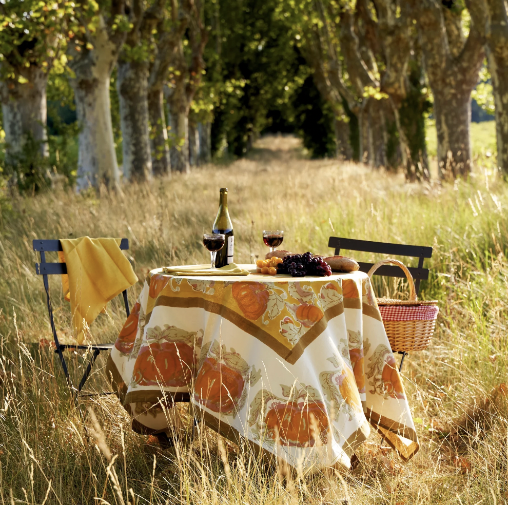 Pumpkin Orange & Mustard French Tablecloth + Napkins