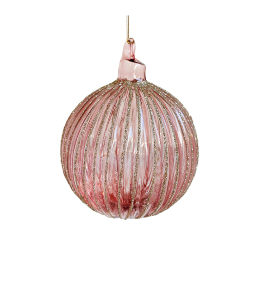 Pink Glass Ball Ornament with Lined Glitter