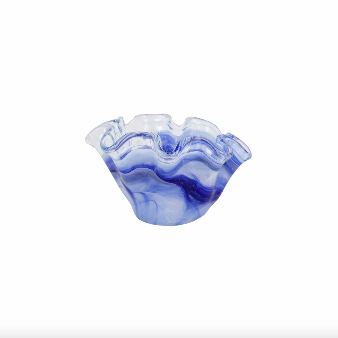 Onda Glass Petite Ruffled Round Bowl - Blue