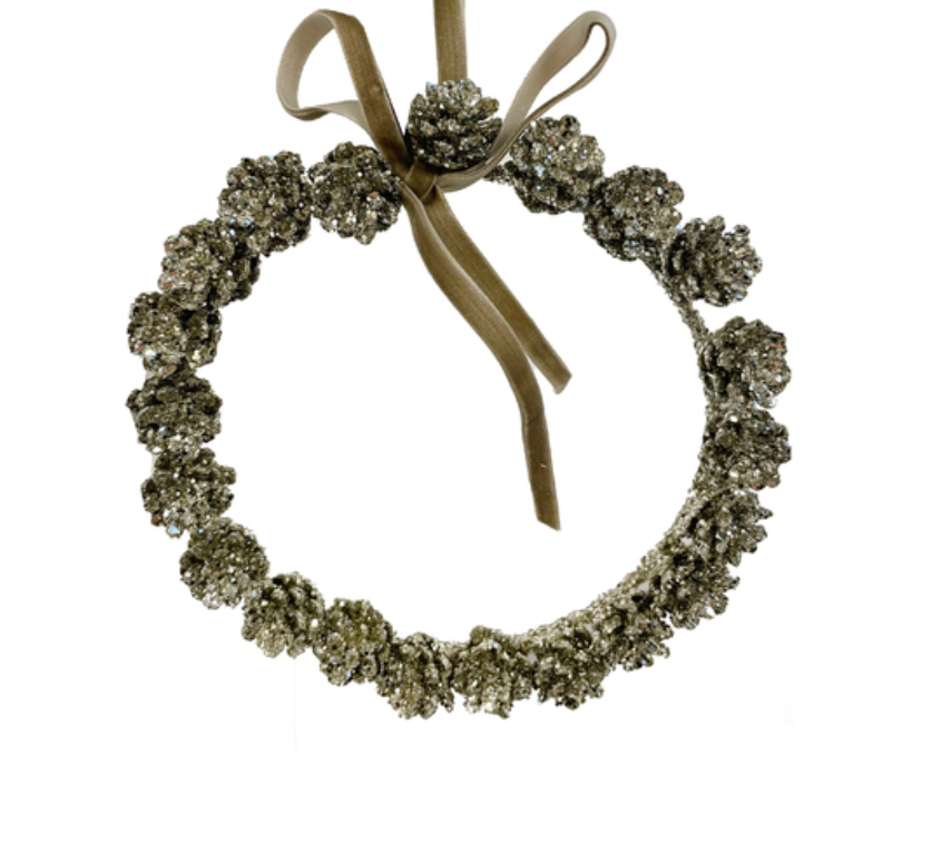 Glittered Pine Cone Ornament Wreath with Bow