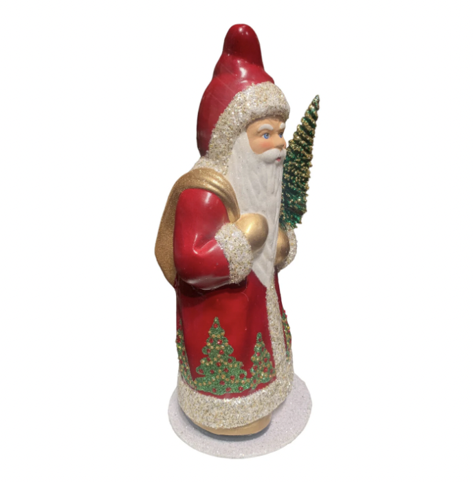 Ino Schaller Red Coat with Christmas Tree Scene Santa German Paper Mache Candy Container