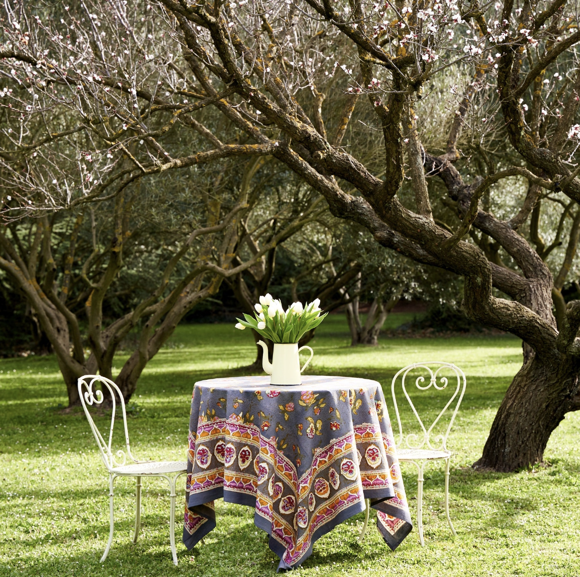 Pansy Red & Gray Tablecloth + Napkins