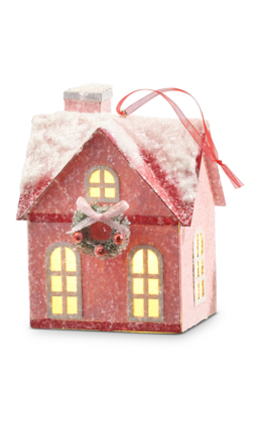 Lighted Pink House Ornament