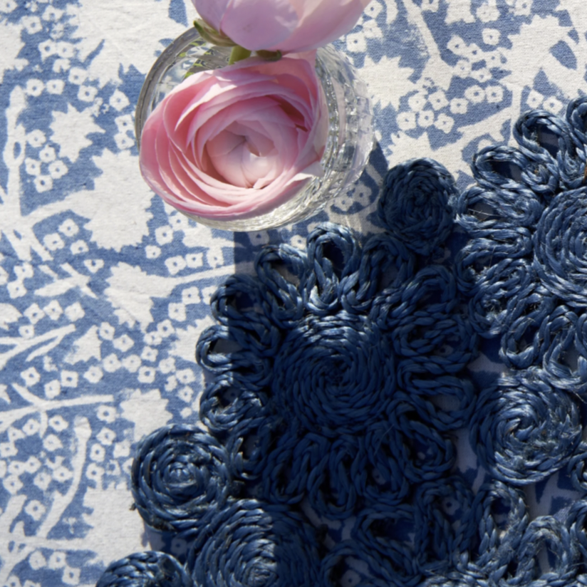 Meadows Bleu French Tablecloth + Napkins