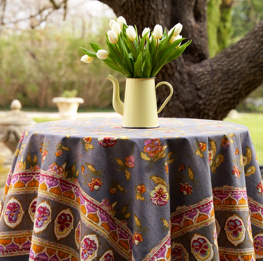 Pansy Red & Gray Tablecloth + Napkins