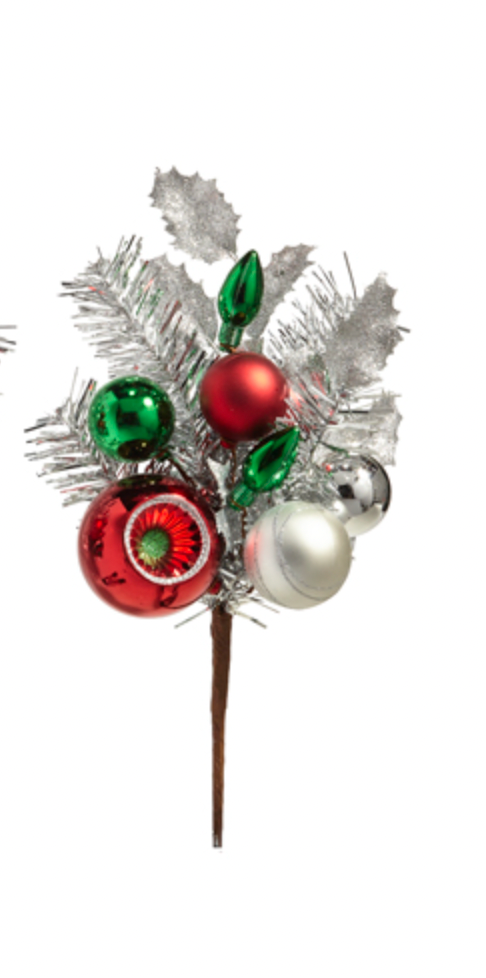 Silver Tinsel Ornament Pick