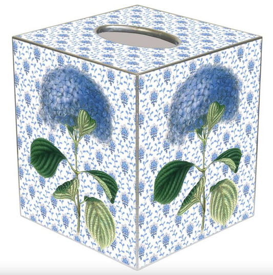 Blue Hydrangea on Blue Provincial Print Tissue Box Cover