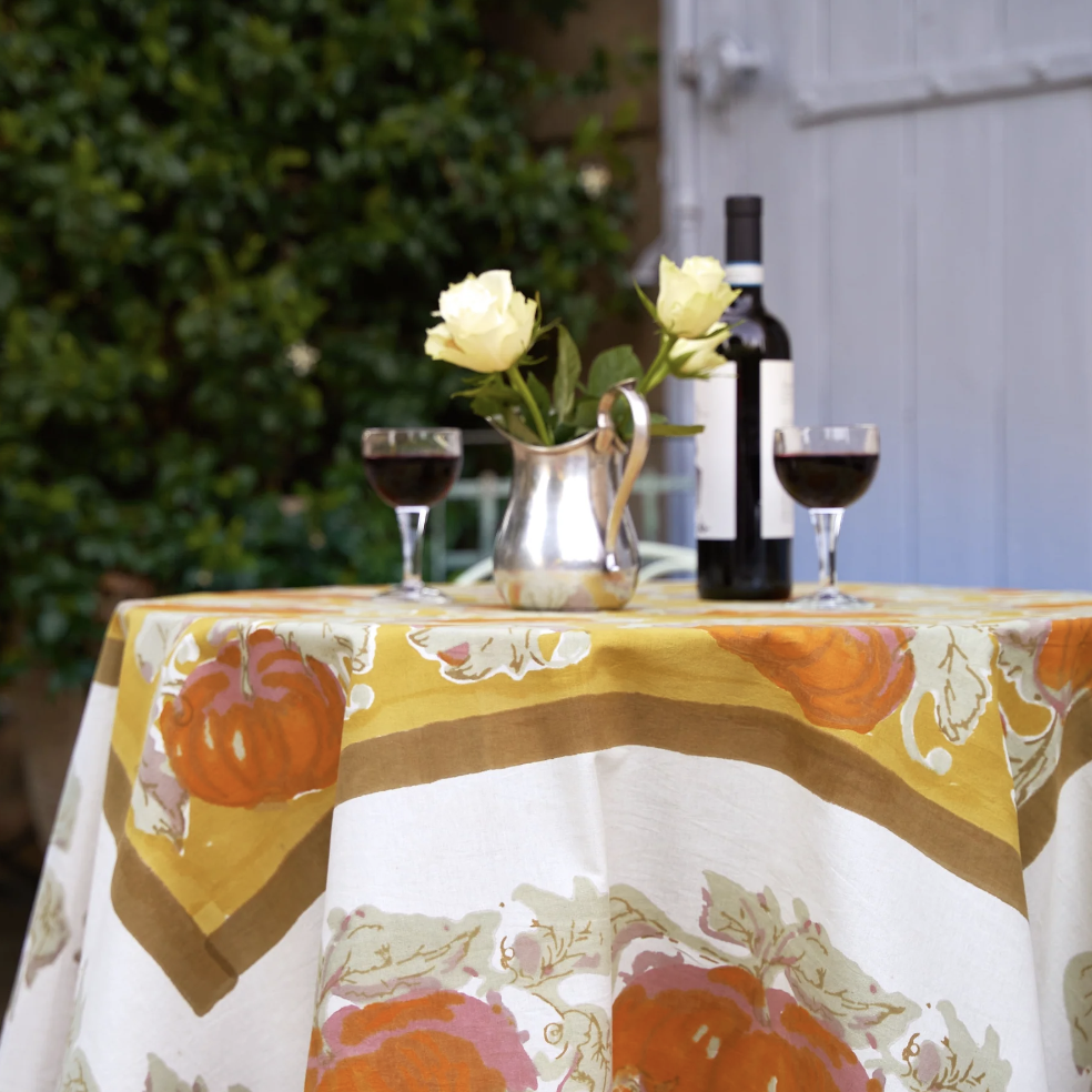 Pumpkin Orange & Mustard French Tablecloth + Napkins