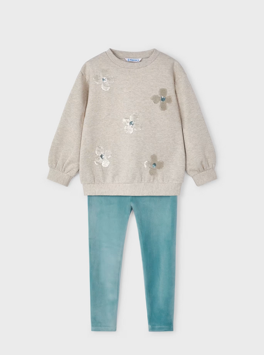 Sequined Flower Sweatshirt & Leggings Set