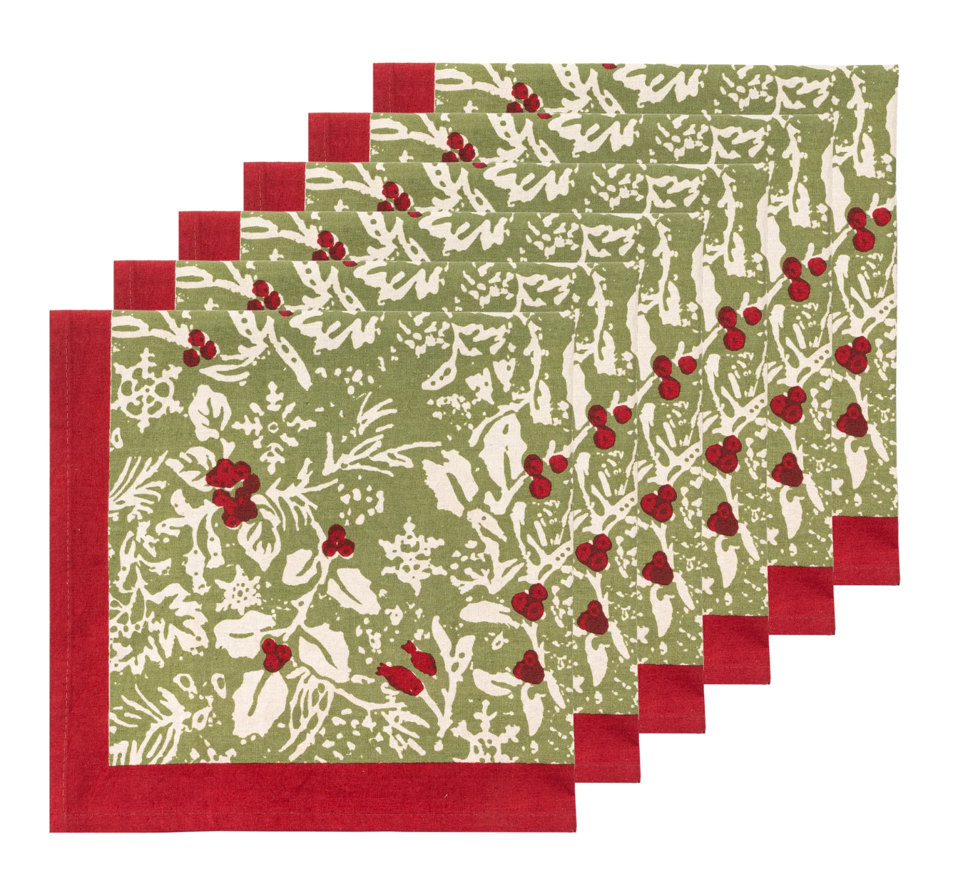 Baies de houx Red & Green Tablecloth + Napkins