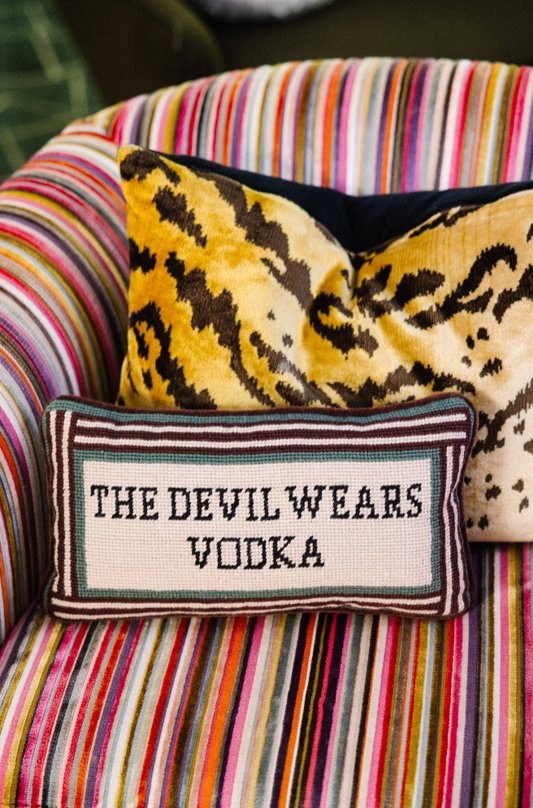 The Devil Wears Vodka Needlepoint Pillow