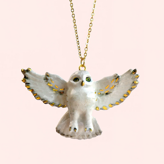 Golden Snowy Owl Necklace