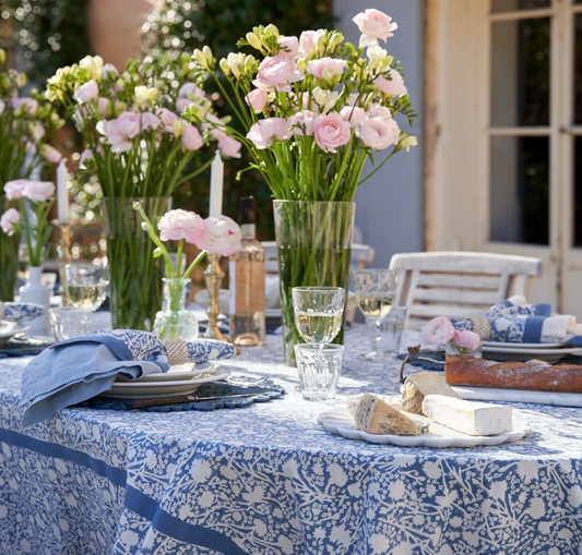 Meadows Bleu French Tablecloth + Napkins