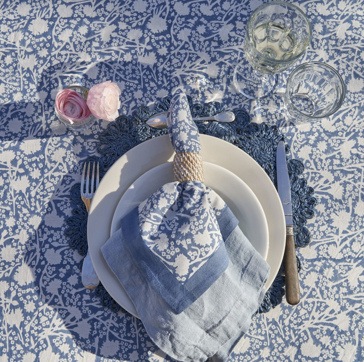 Meadows Bleu French Tablecloth + Napkins