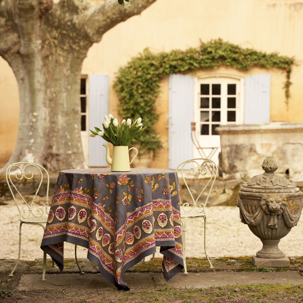 Pansy Red & Gray Tablecloth + Napkins