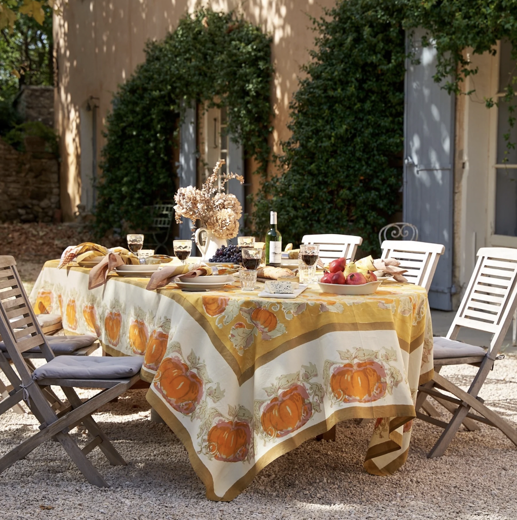 Pumpkin Orange & Mustard French Tablecloth + Napkins