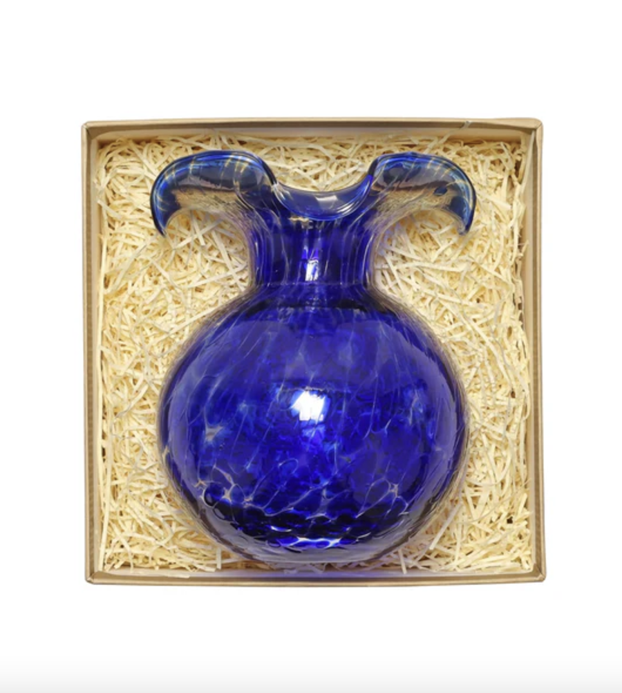 Hibiscus Glass Cobalt Tortoiseshell Bud Vase