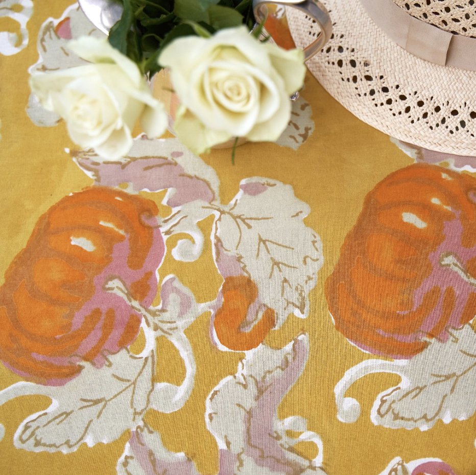 Pumpkin Orange & Mustard French Tablecloth + Napkins