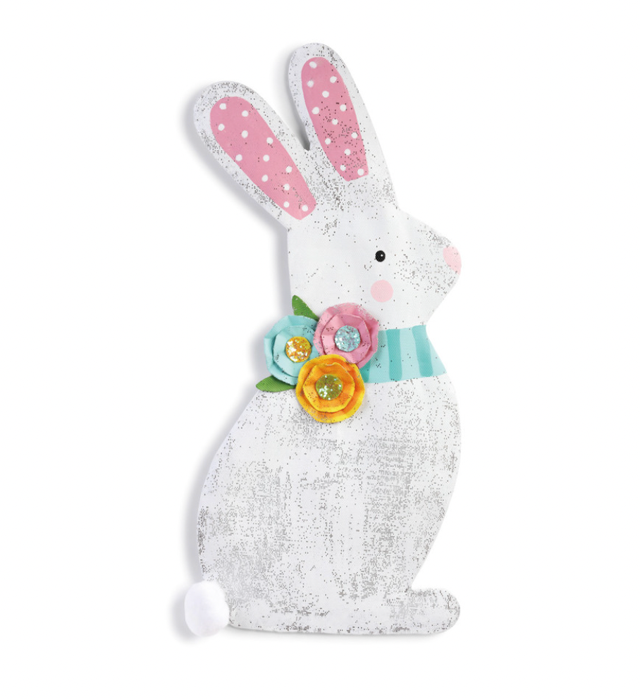 Spring Bunny with Flowers Door Hanger