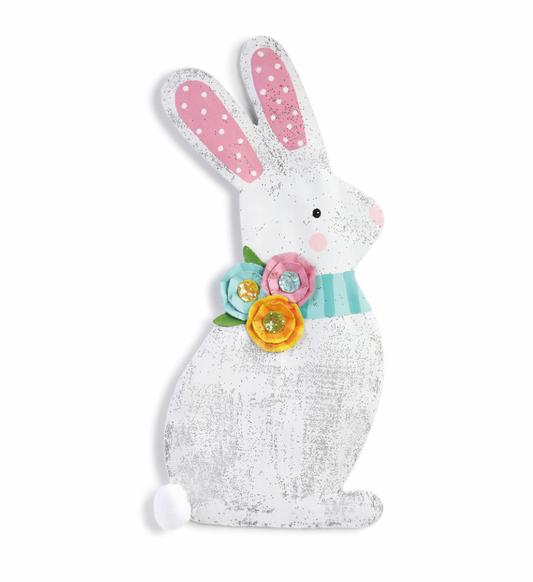 Spring Bunny with Flowers Door Hanger