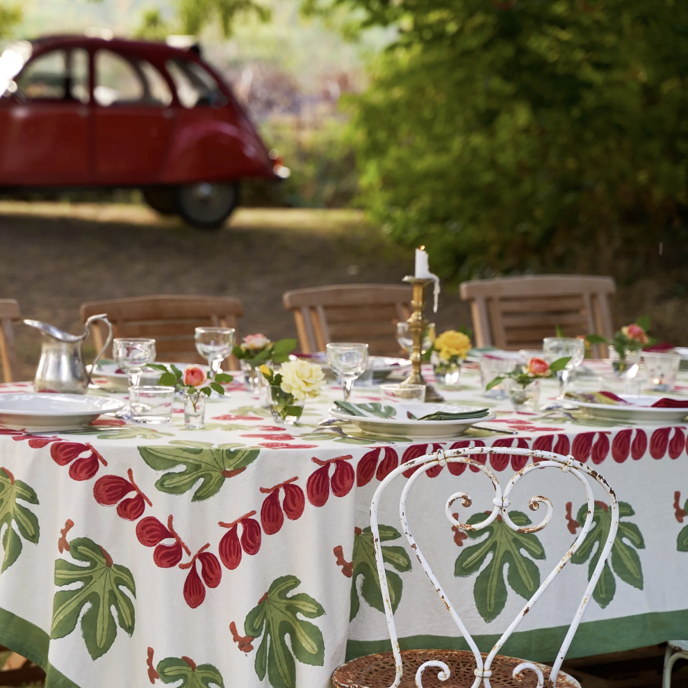 Fig Red & Green French Tablecloth + Napkins