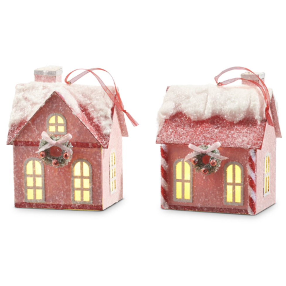 Lighted Pink House Ornament