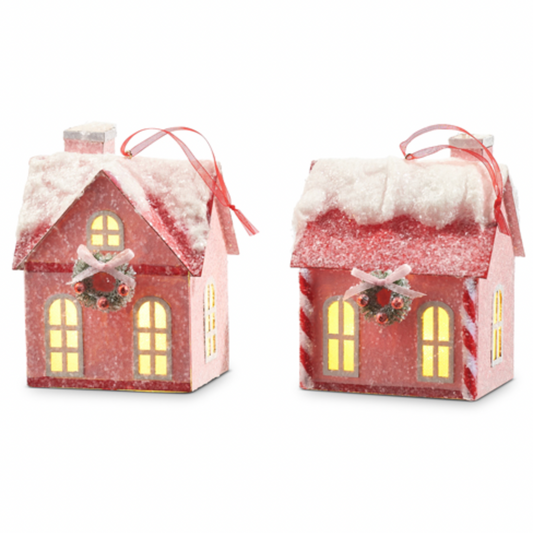 Lighted Pink House Ornament