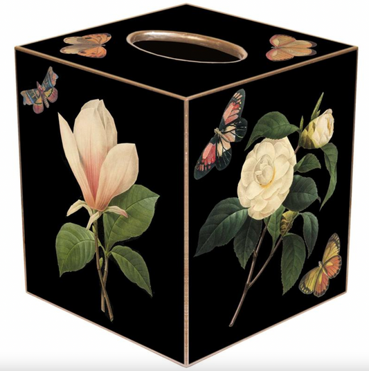 Black Magnolia & Peony Tissue Box Cover