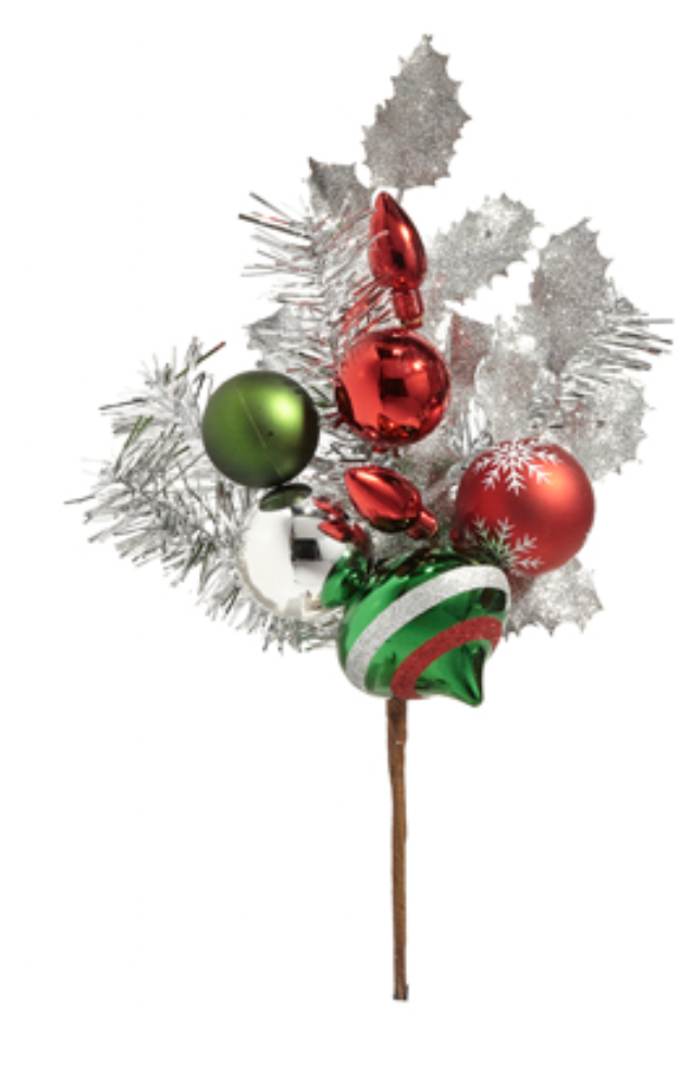 Silver Tinsel Ornament Pick