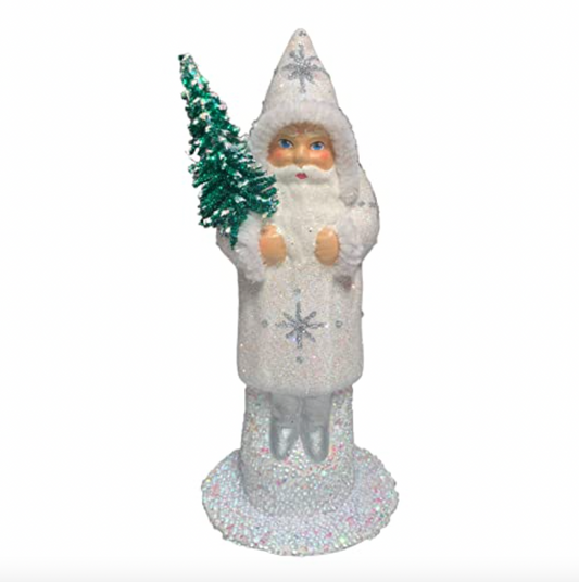 Ino Schaller White Coat Santa with Silver Stars German Paper Mache