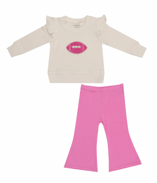 Football Waffle Ruffle Sweatshirt + Pink Bamboo Bell Leggings