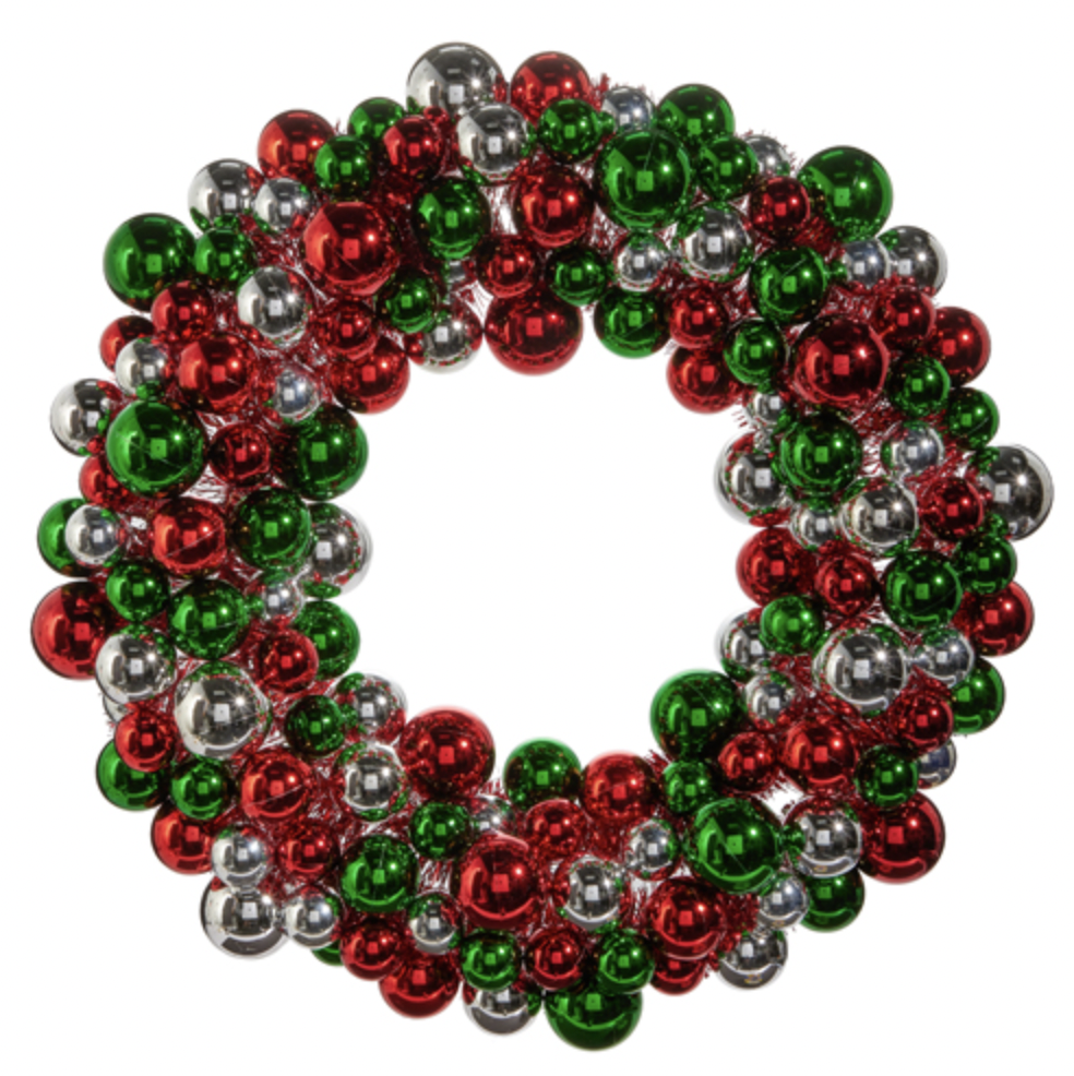 Red, Green & Silver Ornament Ball Wreath