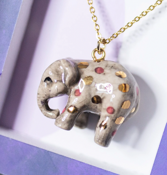 Pink Polka Dot Elephant Necklace