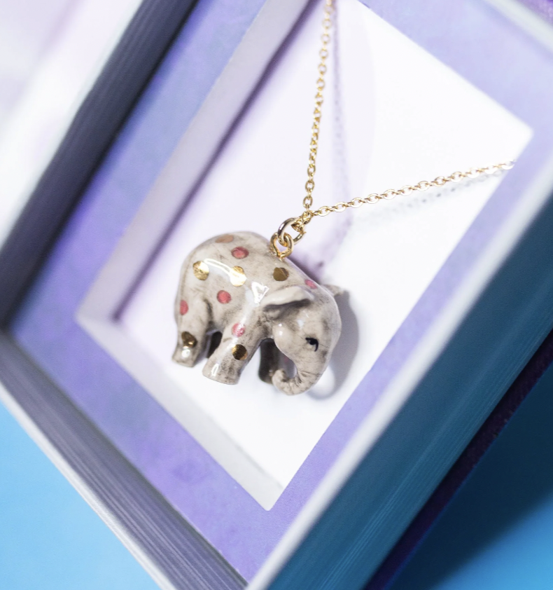 Pink Polka Dot Elephant Necklace