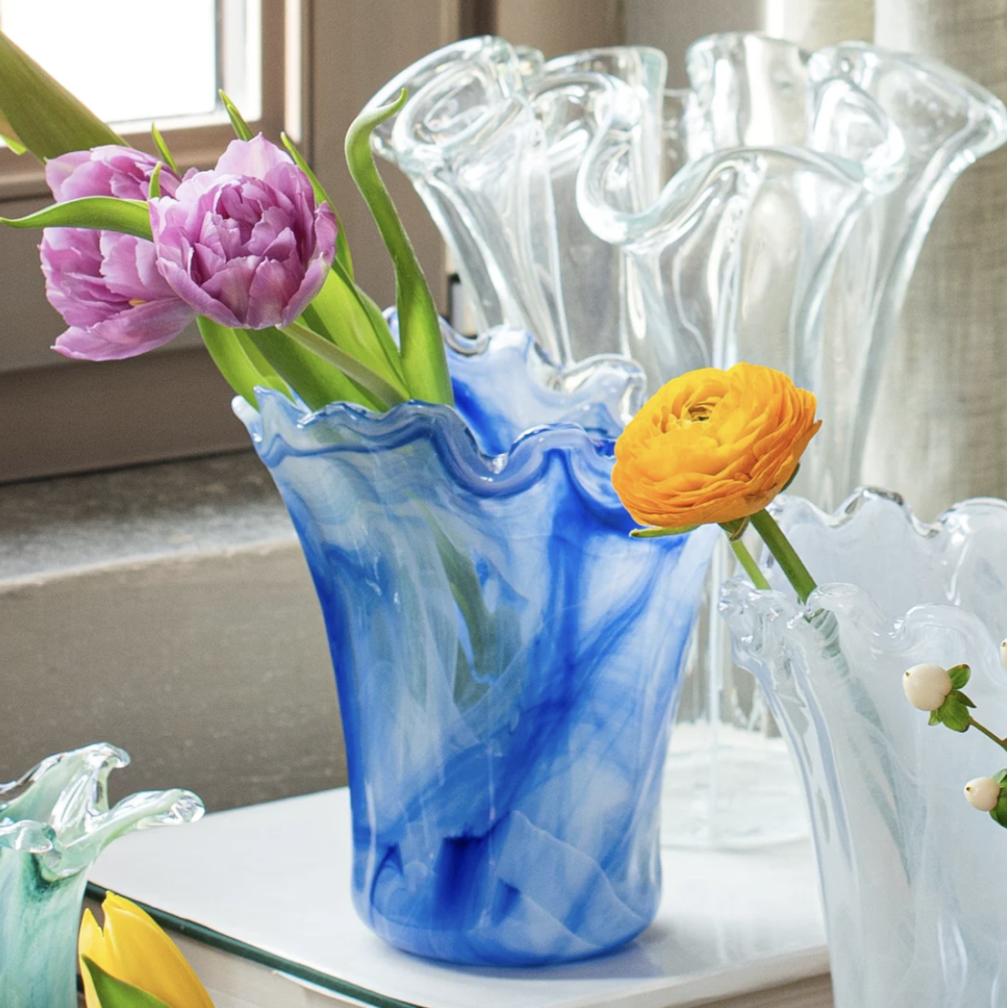 Onda Glass Short Vase - Blue