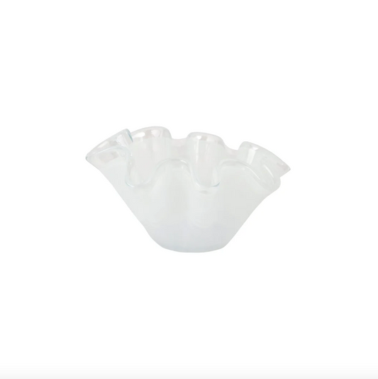 Onda Glass Petite Ruffled Round Bowl - White