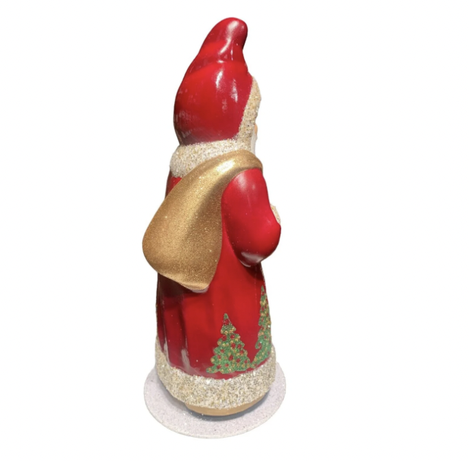 Ino Schaller Red Coat with Christmas Tree Scene Santa German Paper Mache Candy Container