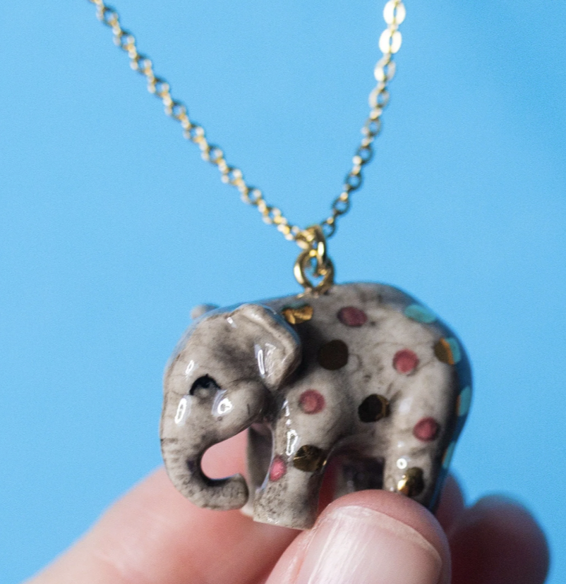 Pink Polka Dot Elephant Necklace