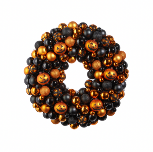 Jack-O-Lantern Ball Ornament & Tinsel Wreath