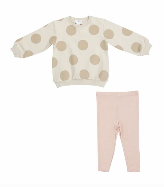 Beige dot Puffy Long Sleeve Oversized Sweatshirt + Legging