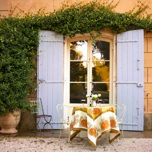 Pumpkin Orange & Mustard French Tablecloth + Napkins