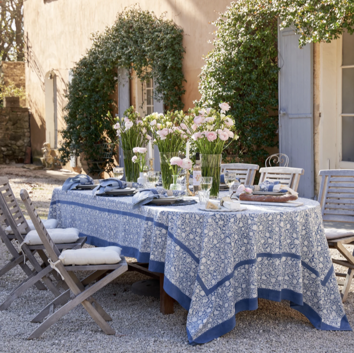 Meadows Bleu French Tablecloth + Napkins