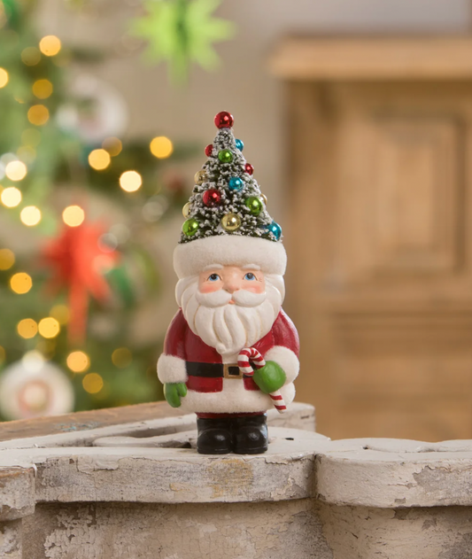 Retro Santa with Candy Cane and Tree Hat