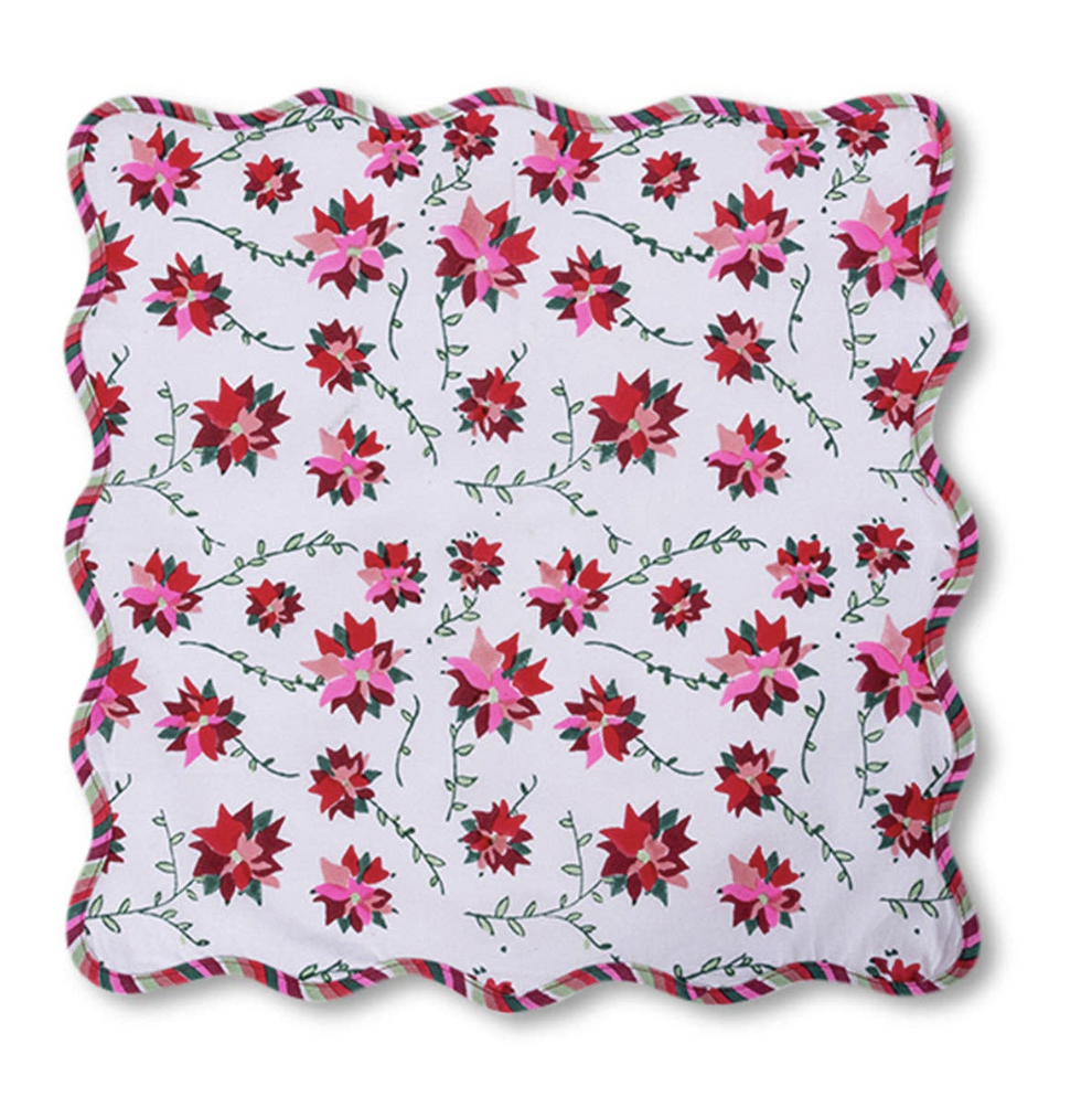 Poinsettia Scalloped Napkins - S/4