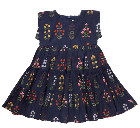 Navy Field Floral Peachy Dress