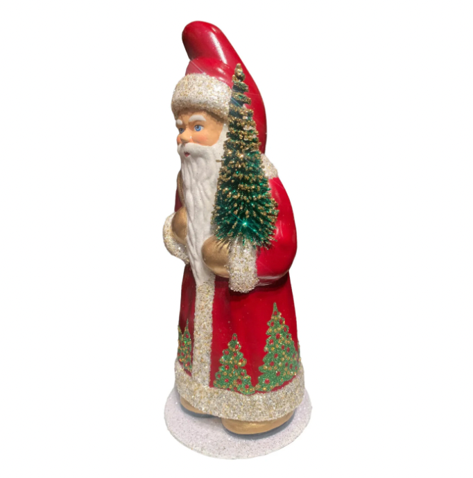 Ino Schaller Red Coat with Christmas Tree Scene Santa German Paper Mache Candy Container